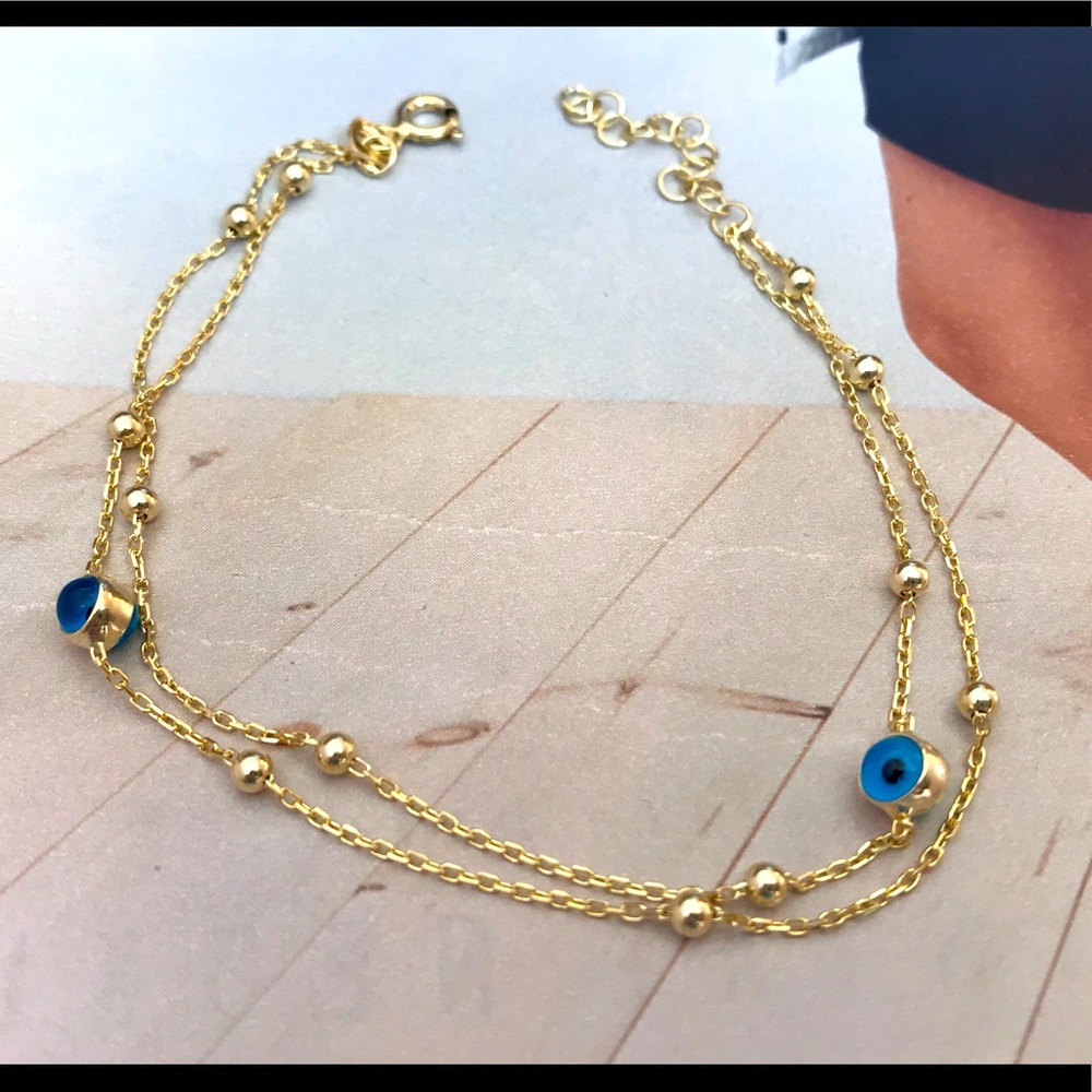 Gold evil eye bracelet, thin chain bracelet
